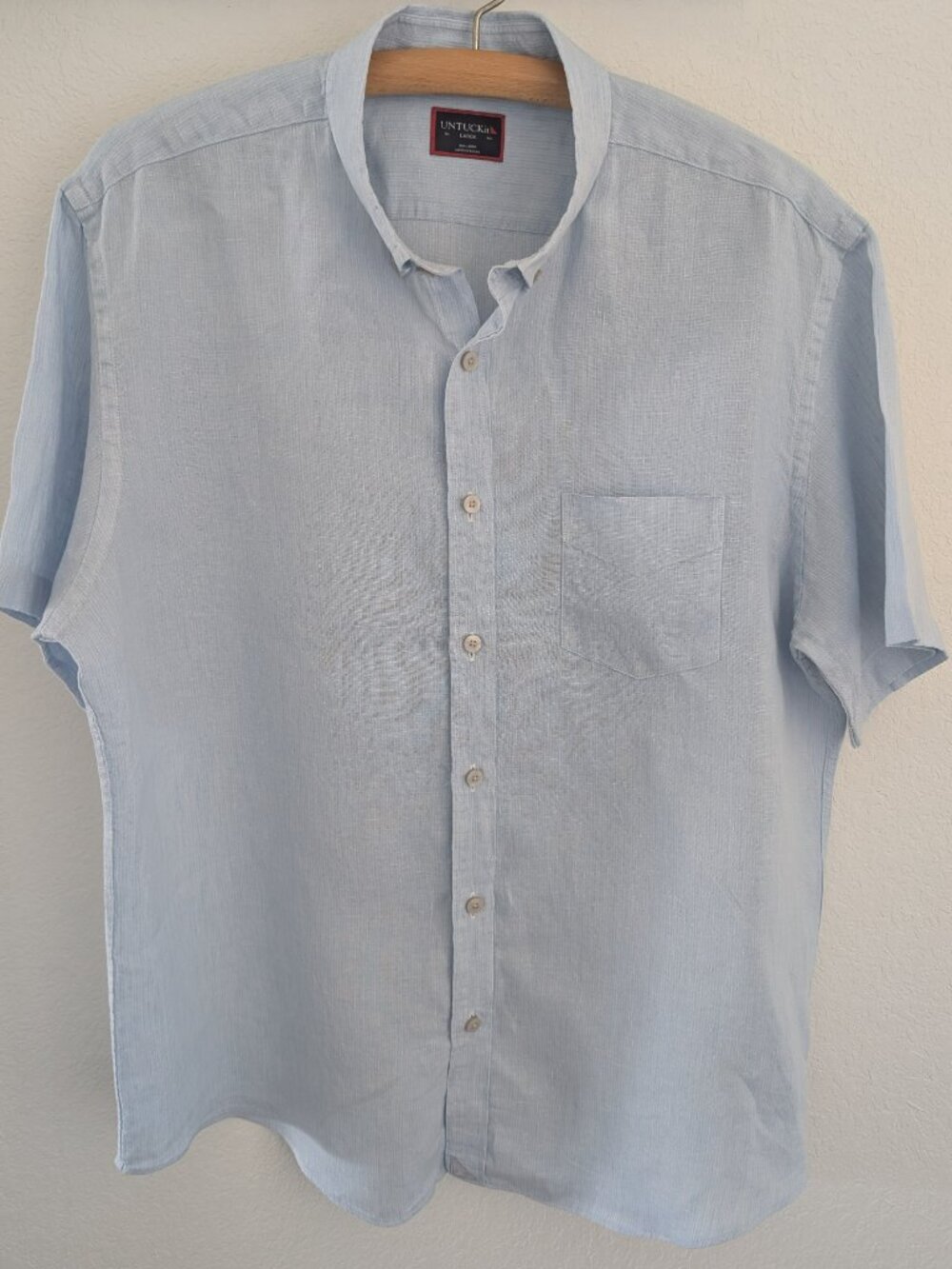 UNTUCKit “Evodia” Men’s Size L Blue 100% Linen Short Sleeve Button Down Shirt